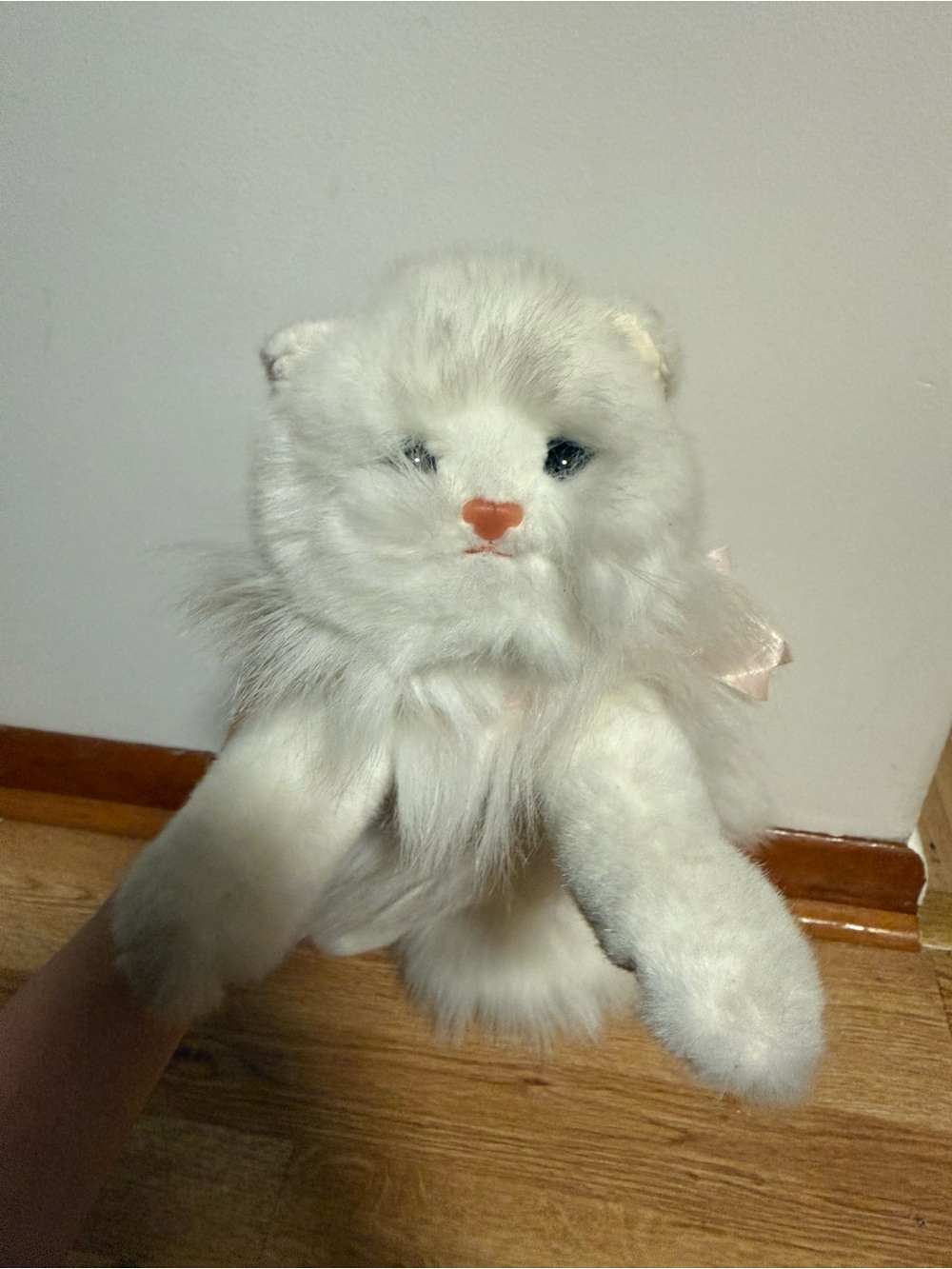 TY Classic Plush - ANGEL the White Cat with Pink Ribbon (12 Inch) 1997